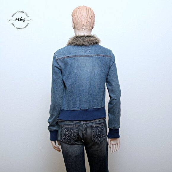 XOXO Denim Faux Fur  Cropped Jacket - Picture 5 of 10